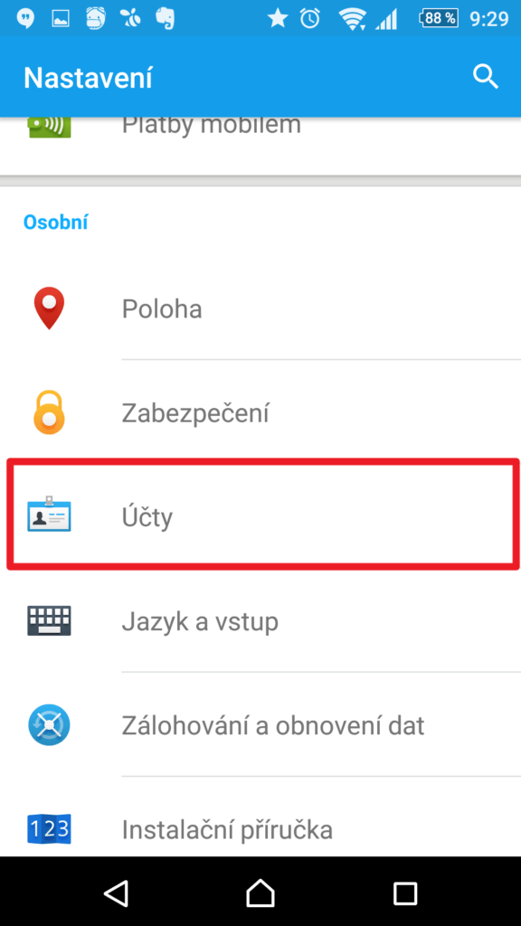 Sekce Účty