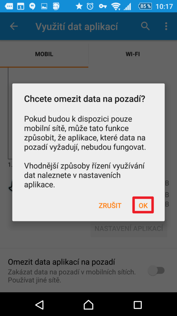 Omezit data na pozadí
