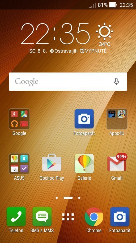 Asus Zenfone 2 hlavní obrazovka
