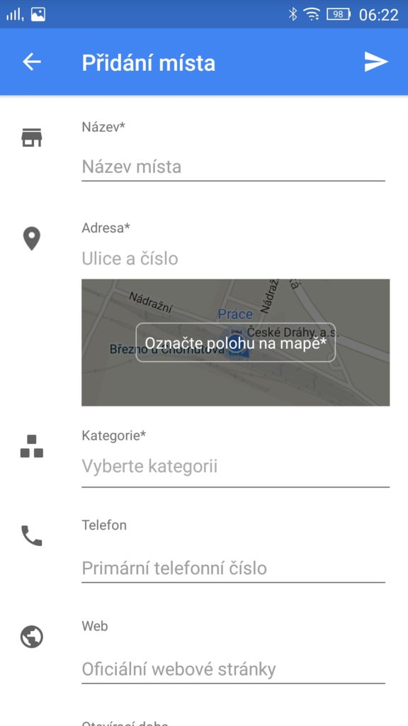 Mapy - Přidání firmy