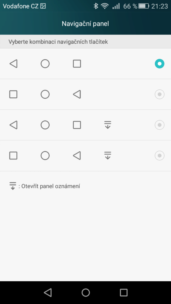 Huawei P8 Lite navigační panel