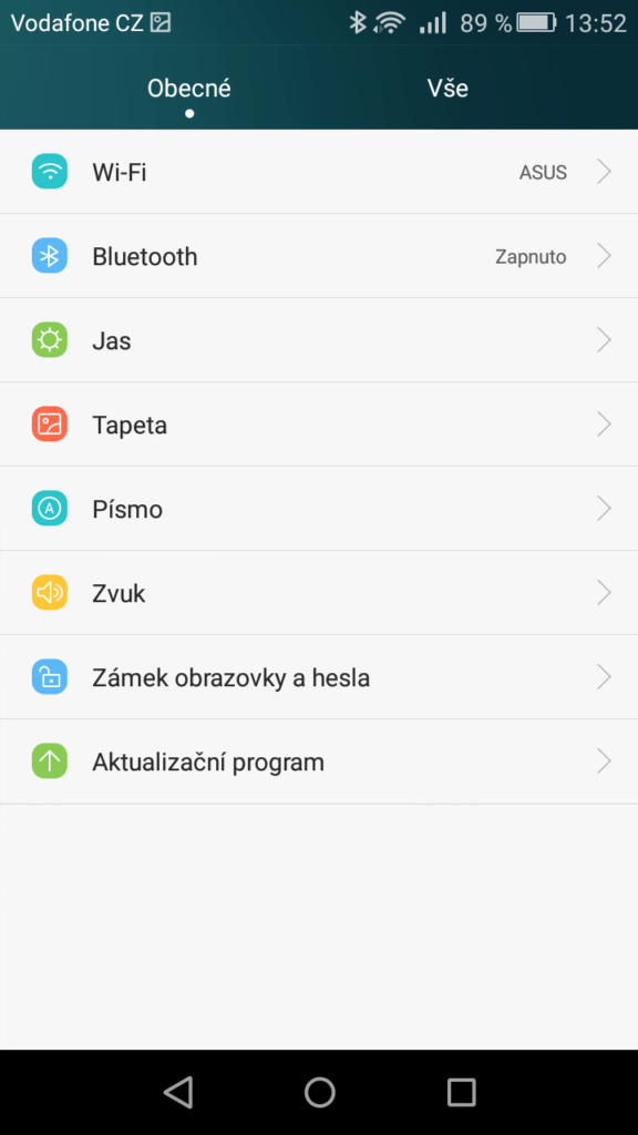 Huawei P8 Lite obecné nastavení