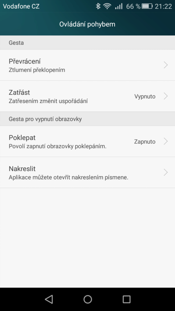 Huawei P8 Lite ovládání pohybem