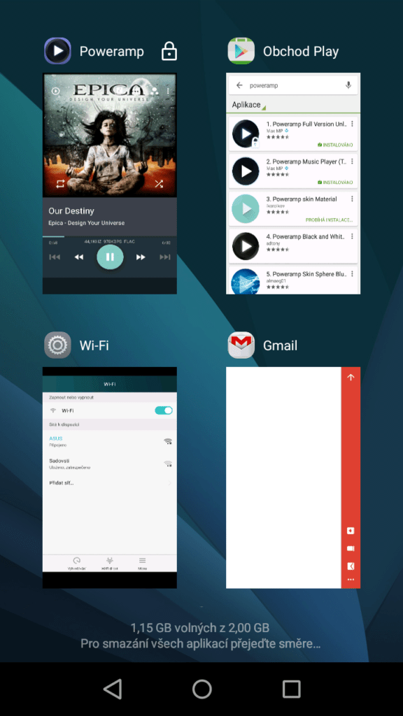 Huawei P8 Lite spuštěné aplikace