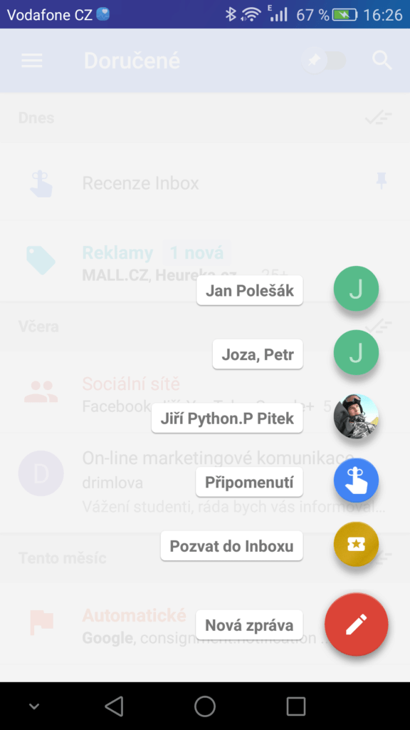Inbox tlačítko