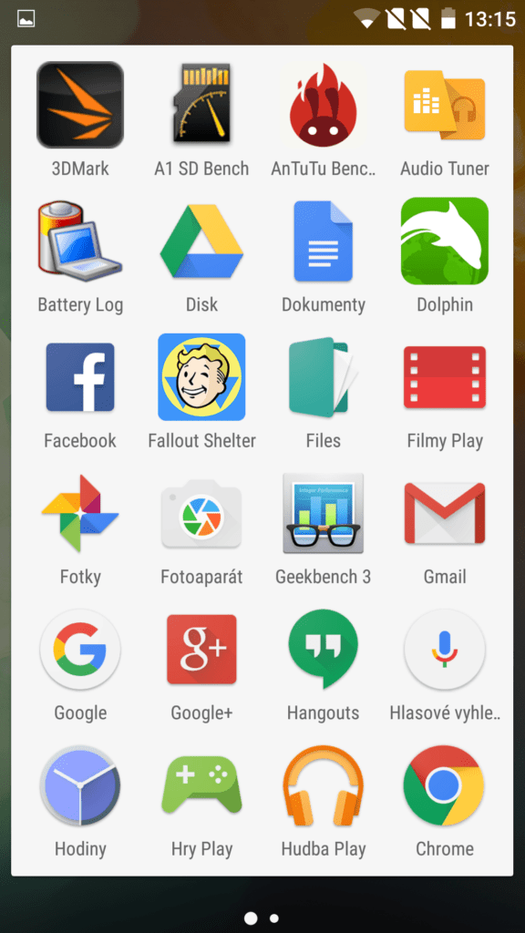 OnePlus 2 Prostředí systému menu aplikací