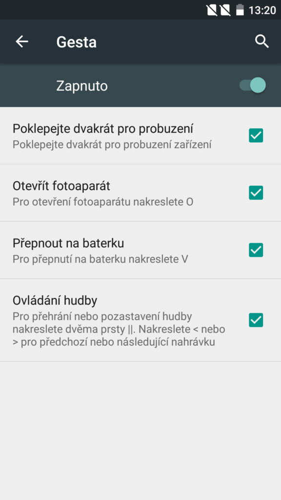 OnePlus 2 Prostředí systému nastavení gest