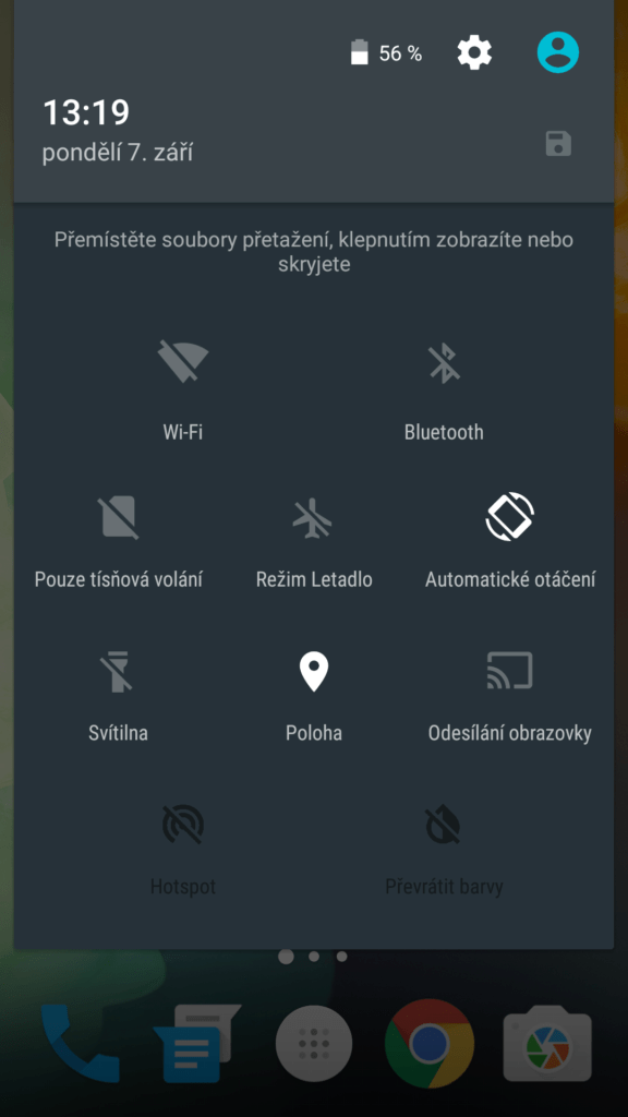 OnePlus 2 Prostředí systému nastavení notifikační lišty