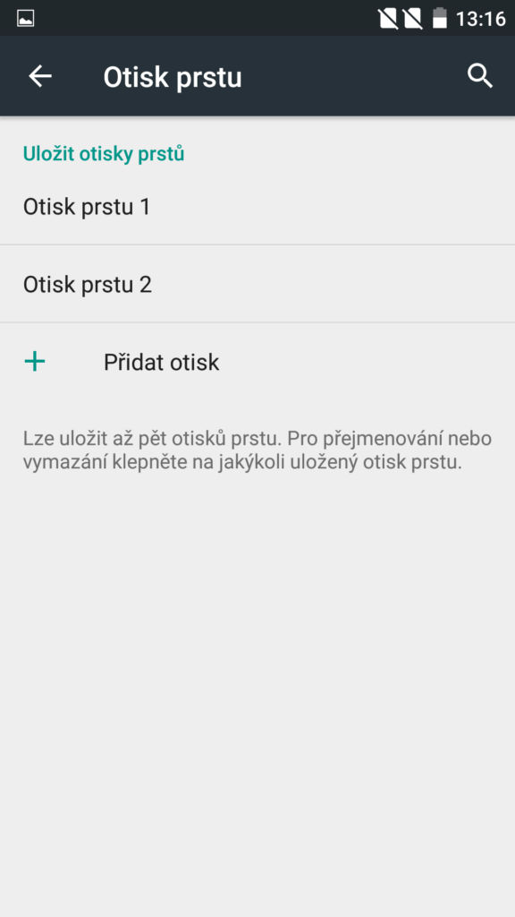 OnePlus 2 Prostředí systému nastavení otisku prstu