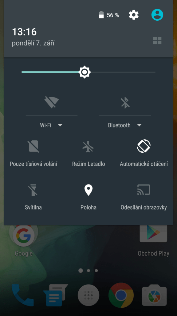 OnePlus 2 Prostředí systému notifikační lišta