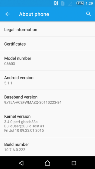 Android 5.1.1 pro Sony Xperia Z