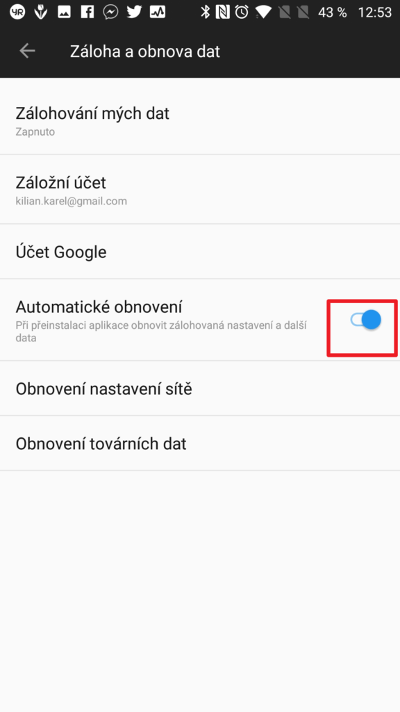 Zkontrolujte, zda je aktivní Automatické obnovení