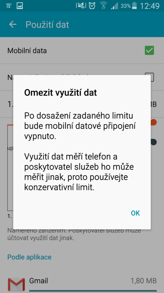 nastavit limit dat