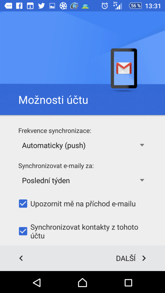 Možnosti synchronizace účtu