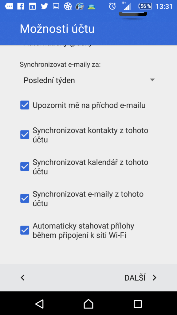 Možnosti synchronizace účtu