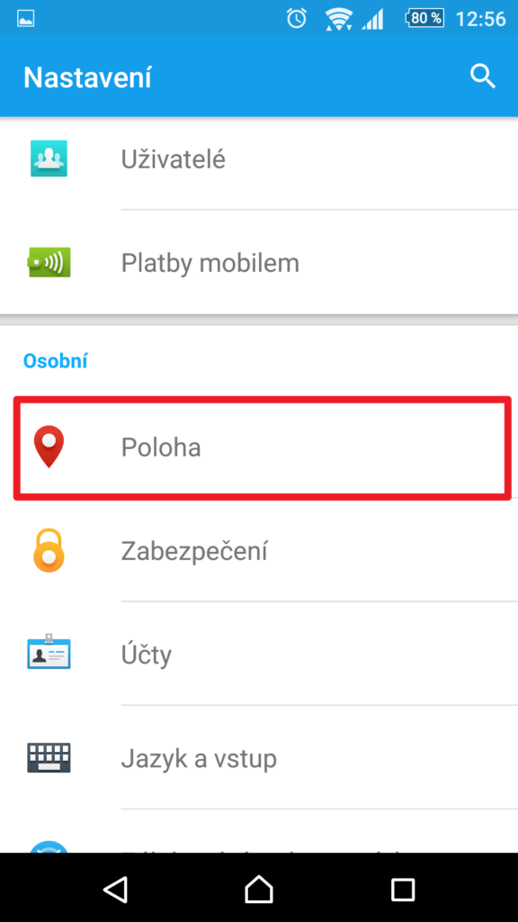 Vypnutí GPS přes nastavení