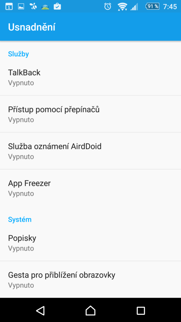 Nastavení přístupu k usnadnění