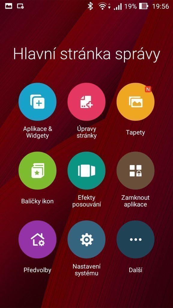 Asus ZenFone 2 Laser domovská obrazovka rozcestník nastavení