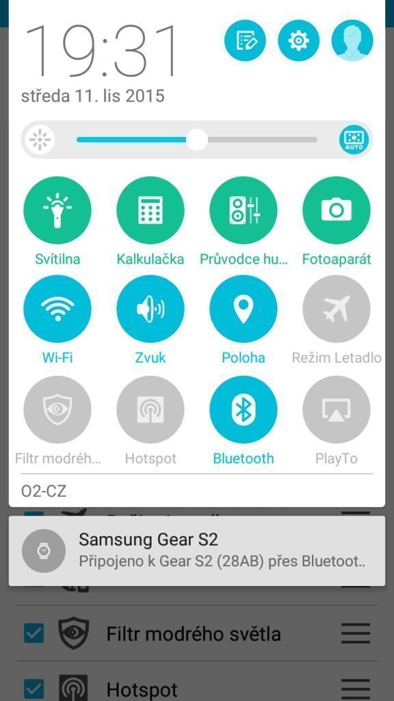 Asus ZenFone 2 Laser nastavené rychlé nastavení