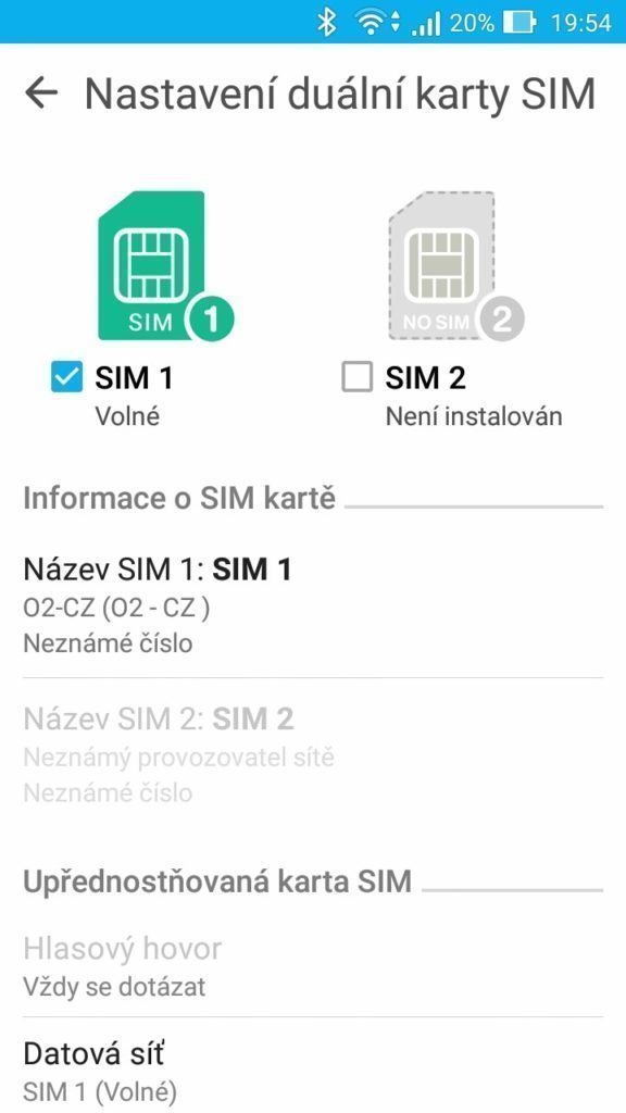 Asus ZenFone 2 Laser nastavení SIM karet