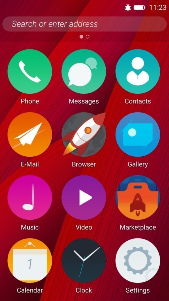 Firefox OS obrazovka s aplikacema