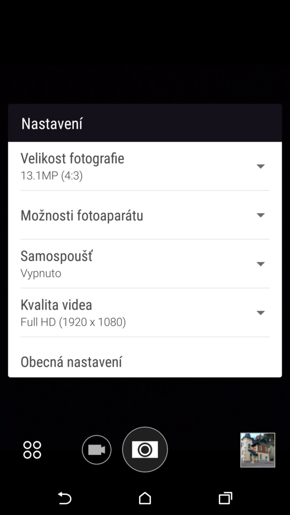 HTC One A9 aplikace fotoaparátu nastavení