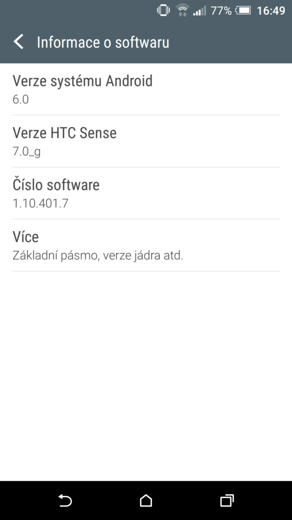 HTC One A9 systém informace o systému