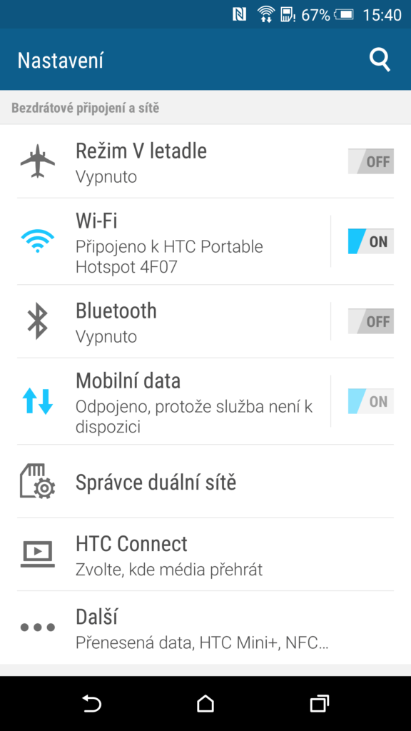 HTC One E9 nastavení