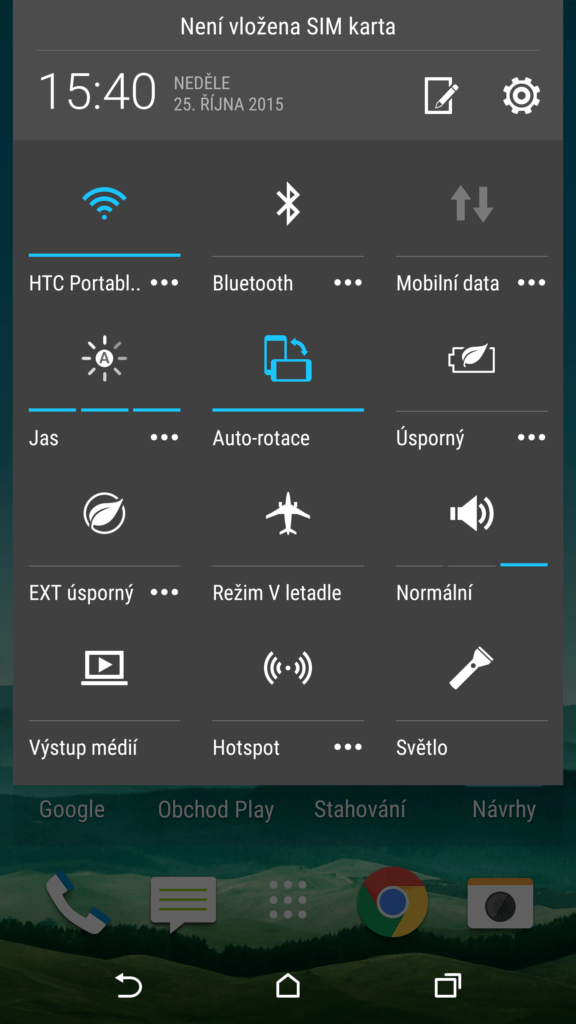 HTC One E9 rychlé nastavení