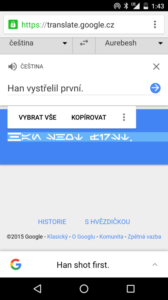 Star Wars mánie Překladač . Chrome s překladem