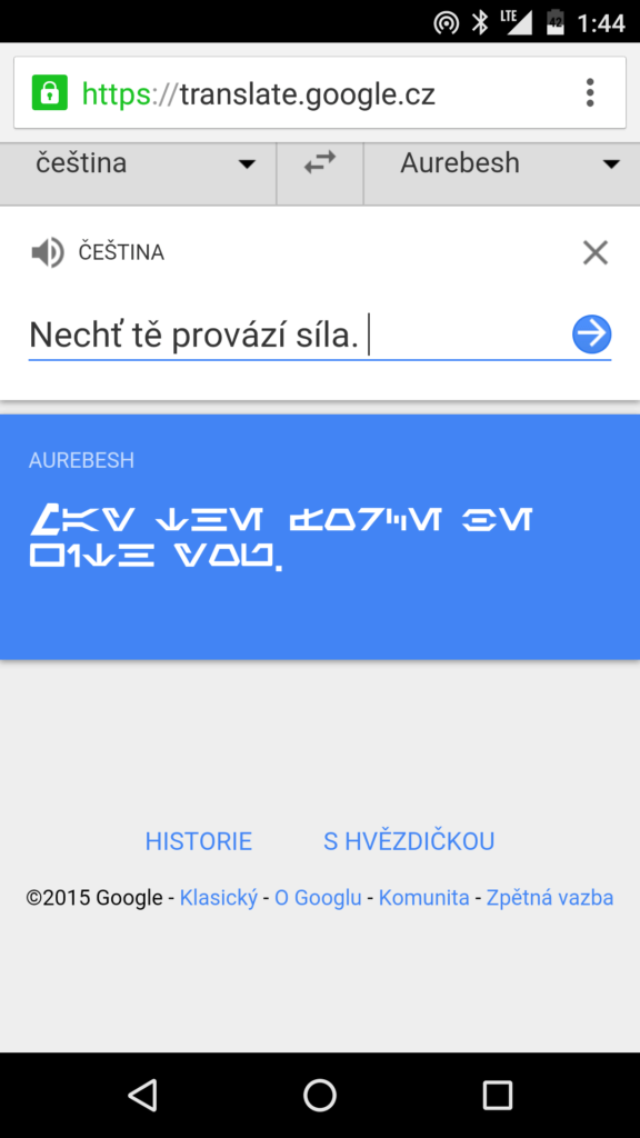 Star Wars mánie překladač v Chromu