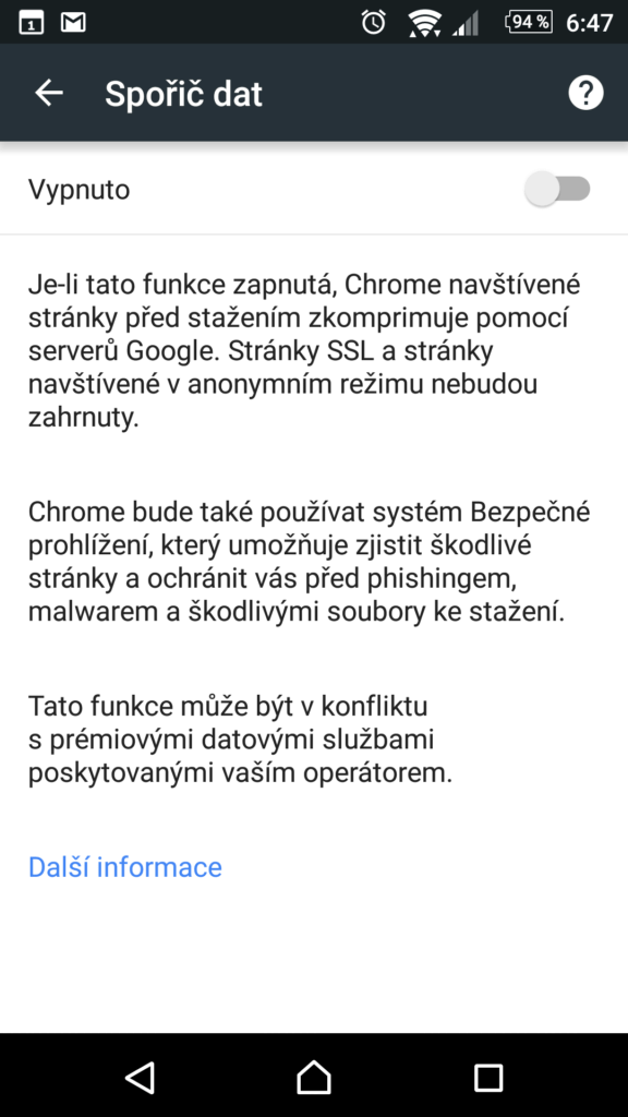 Funkci Spořič dat najdete v nastavení