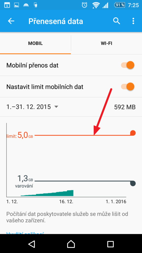 Nastavení výše limitu