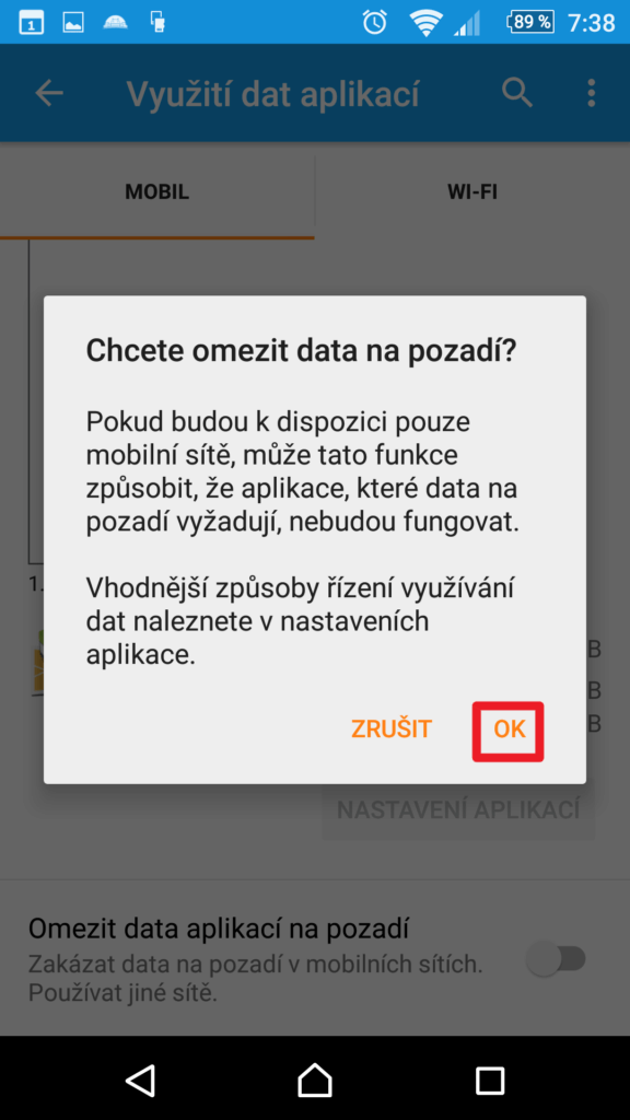 Omezení dat na pozadí
