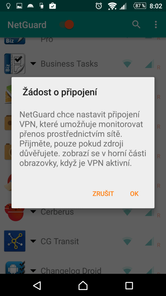 Žádost o povolení VPN