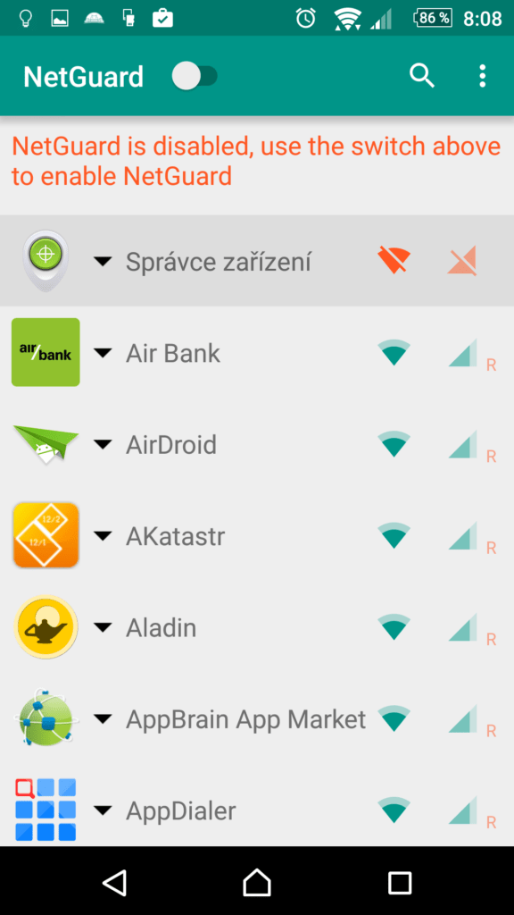Správci zařízení jsme zakázali přístup k Internetu