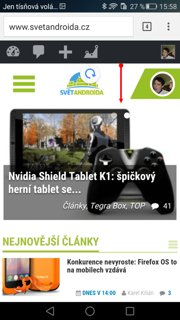 Google Chrome tah prstu shoda dolů 2