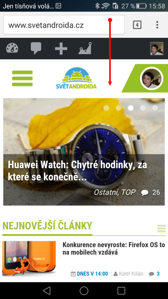 Google Chrome tah prstu shoda dolů 3