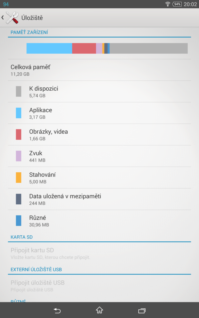 Sony Xperia Z3 Tablet Compact vnitřní úložiště