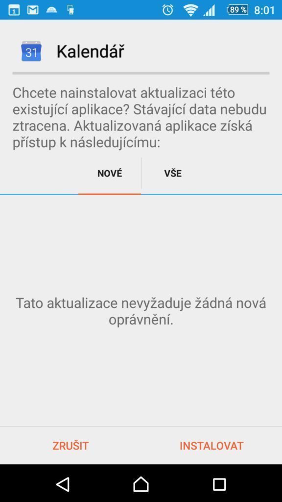 Aktualizace nevyžaduje nová oprávnění