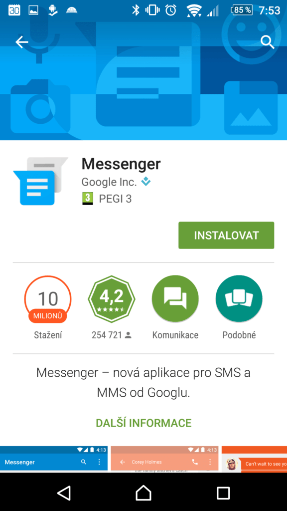 Stažení aplikace Google Messenger z Obchodu Play