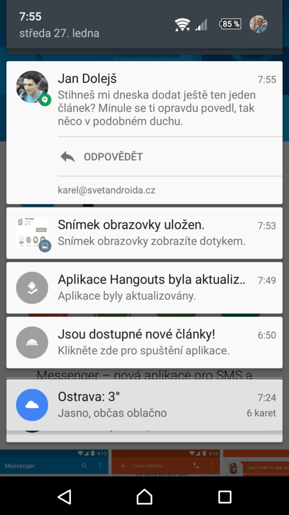 Rychlá odpověď v oznámení