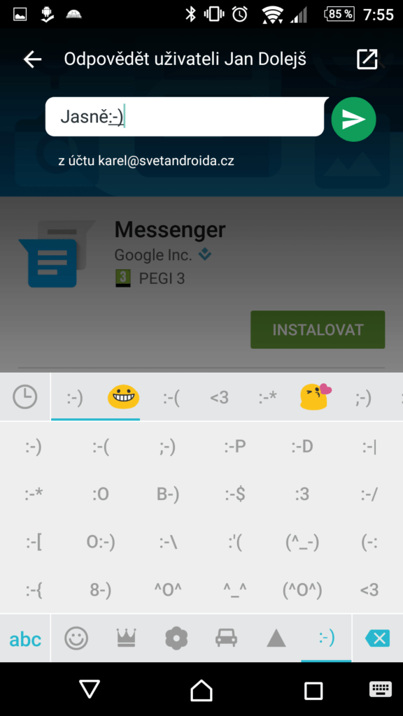 Plovoucí okno pro rychlou odpověď