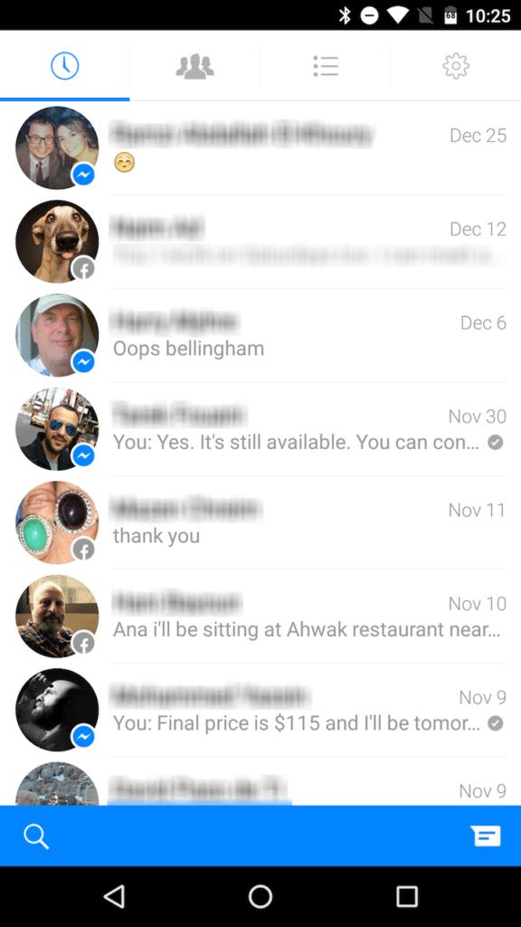 Facebook Messenger starý vzhled 2