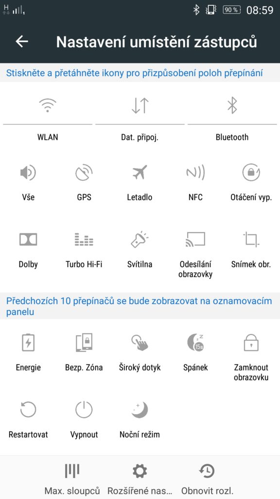 Lenovo Vibe X3 nastavení přepínačů