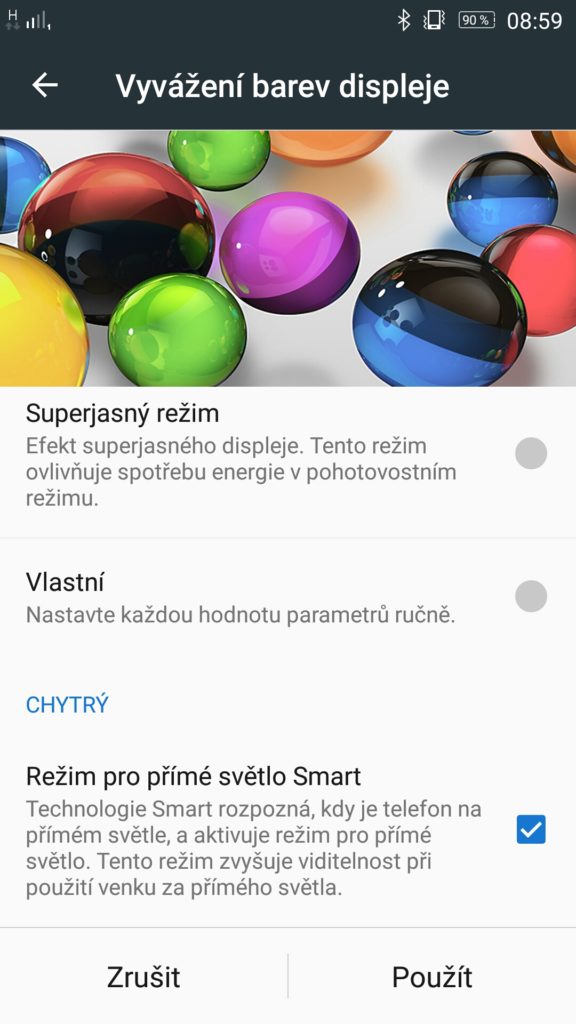 Lenovo Vibe X3 vyvážení barev