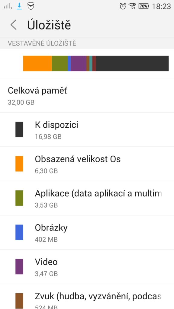 Lenovo Vibe Z2 Pro obsazení úložiště