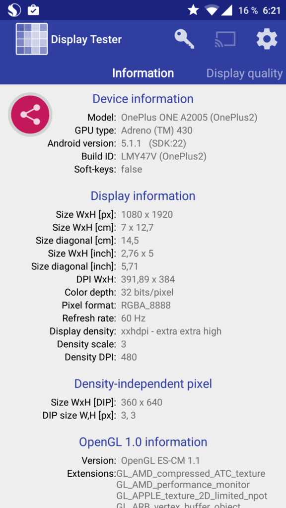 displaytester android aplikace 1