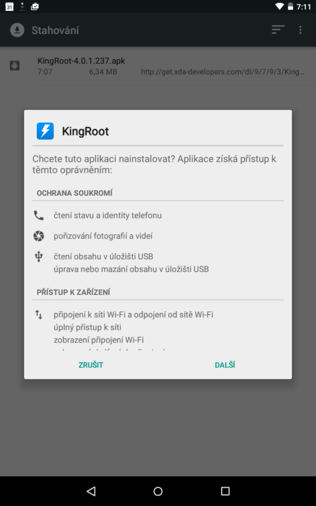 Instalace aplikace KingRoot