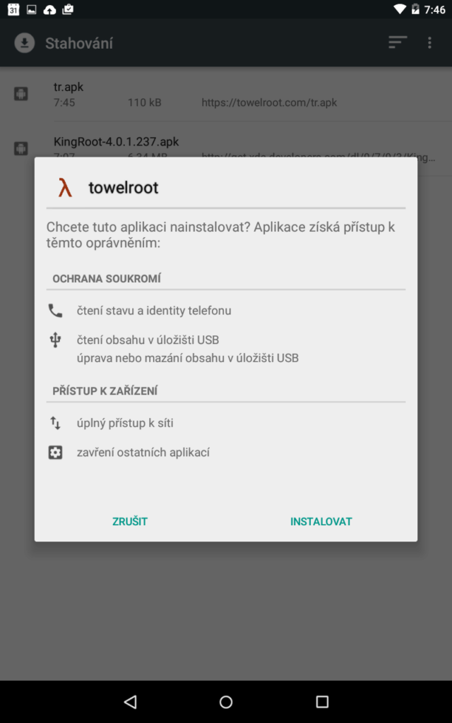 Instalace nástroje towelroot